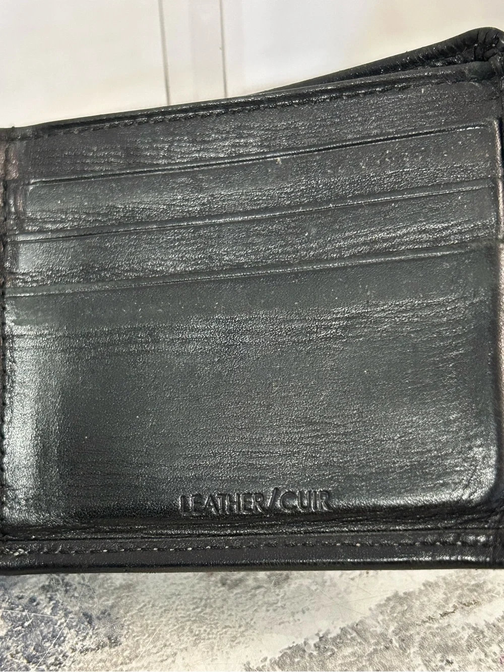 Calvin Klein Black Leather Bifold Card Holder with Stitch Trim